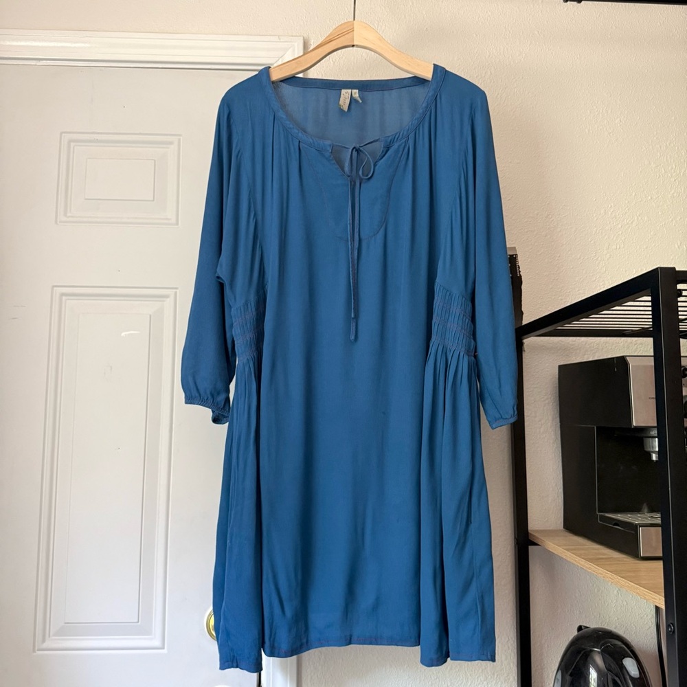 SAHALIE blue popover pleated long sleeve mini dress